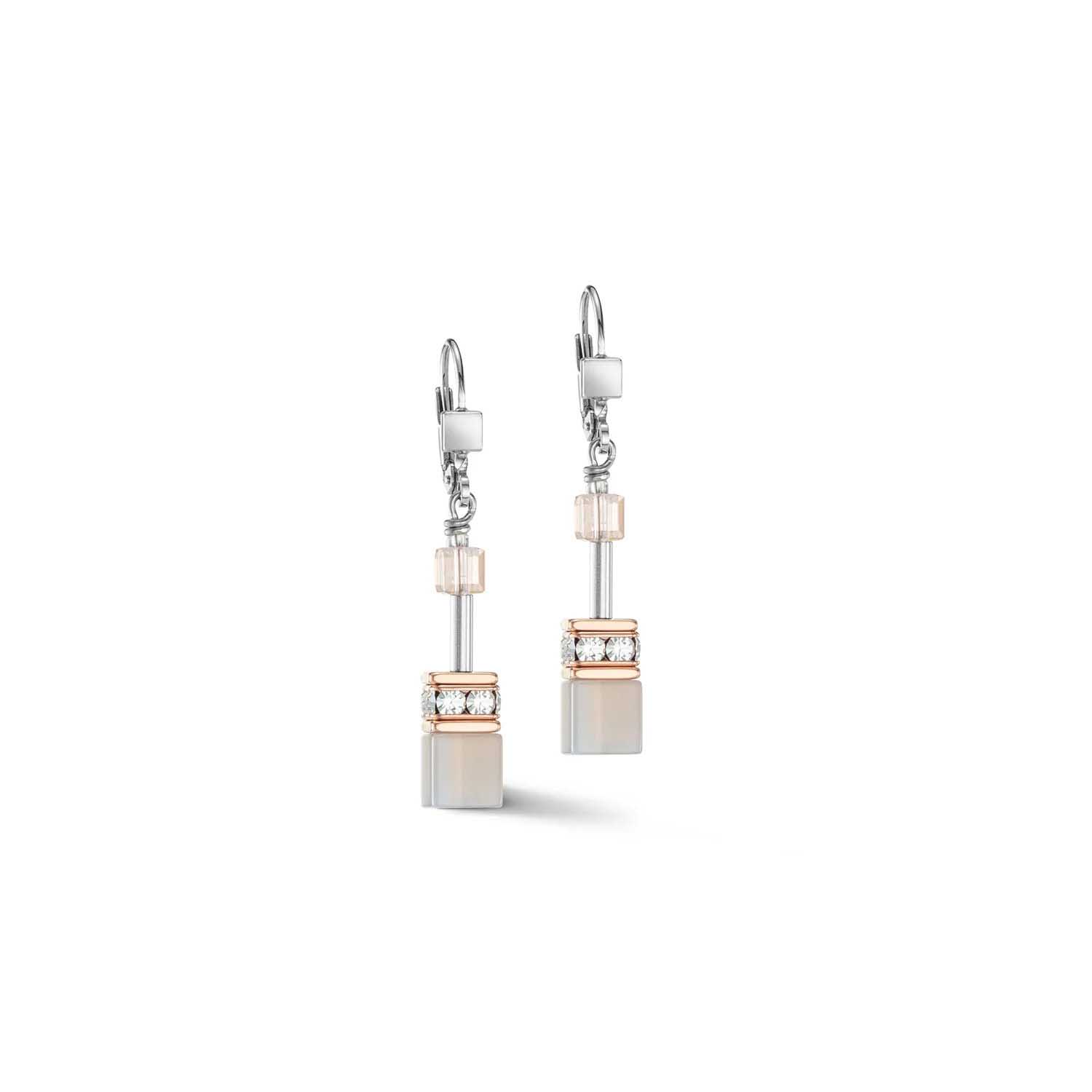 Coeur de Lion GeoCube&reg; Agate & Rose Gold Stainless Steel Earrings